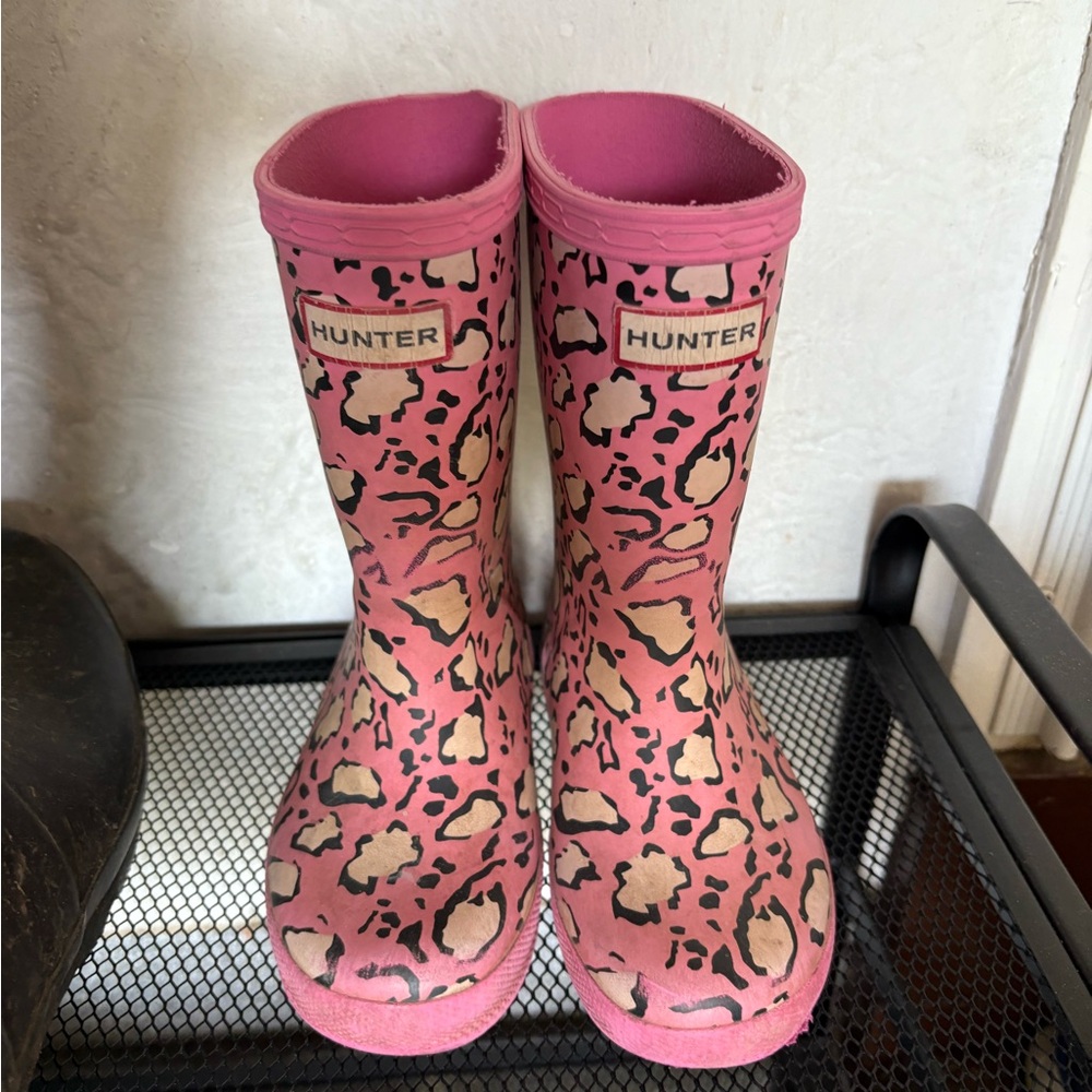 Hunter Kids Pink Animal Print Rain Boots